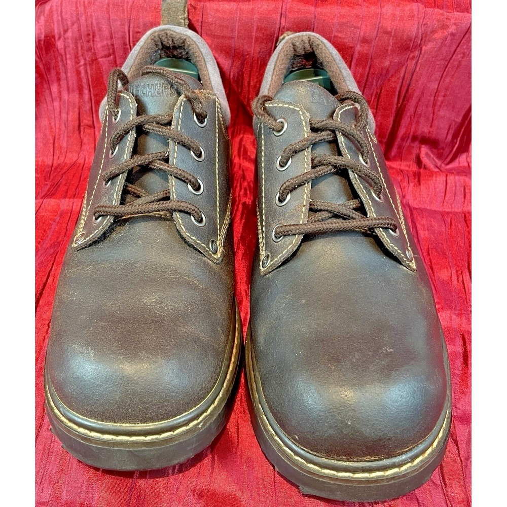 Mens Skechers Brown Leather Oxford Work Shoes Boots 2174 sz 9.5 - Picture 4 of 8